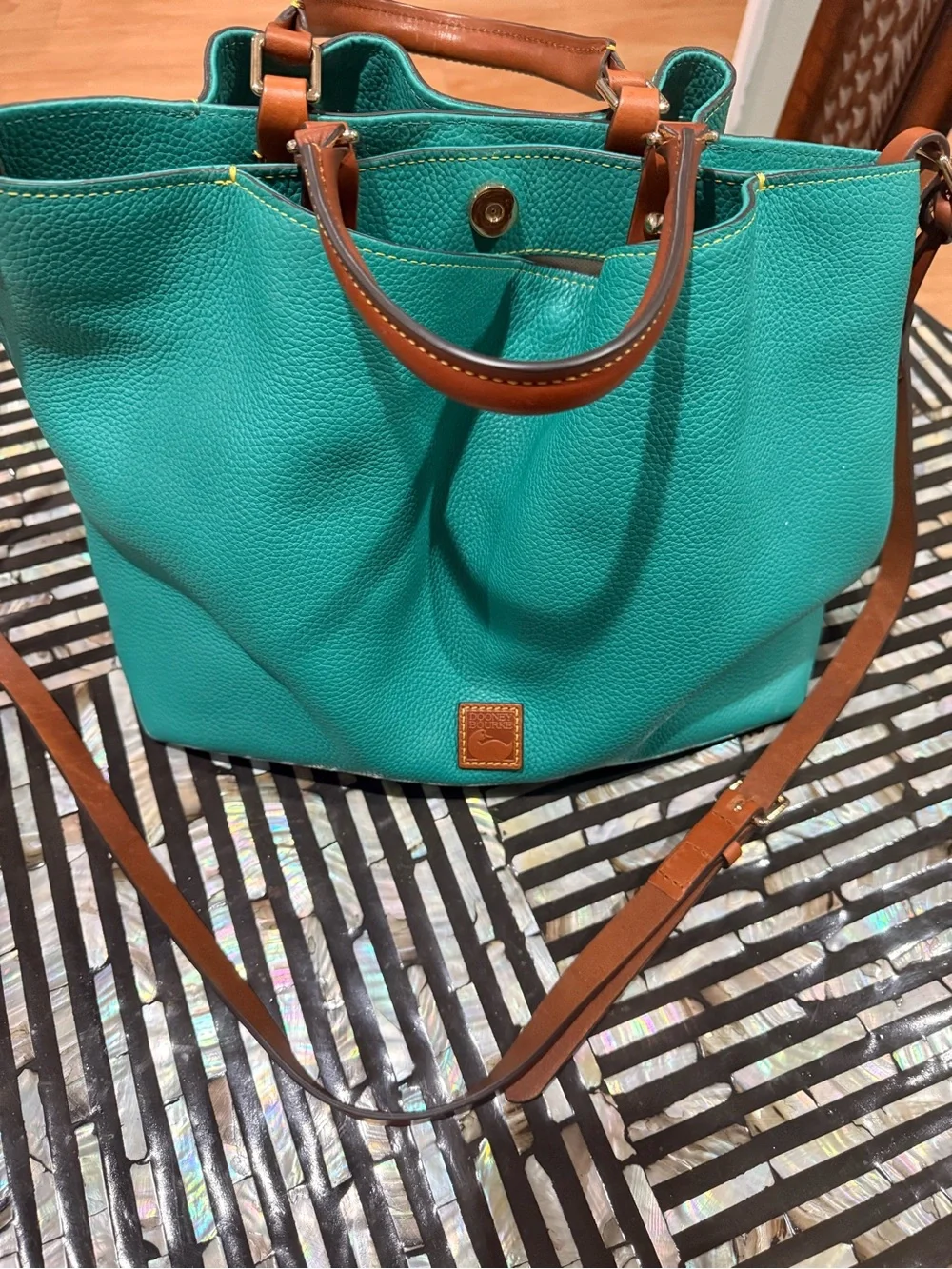 Dooney & Bourke Turquoise Pebbled Leather Shoulder Bag - Picture 2 of 5